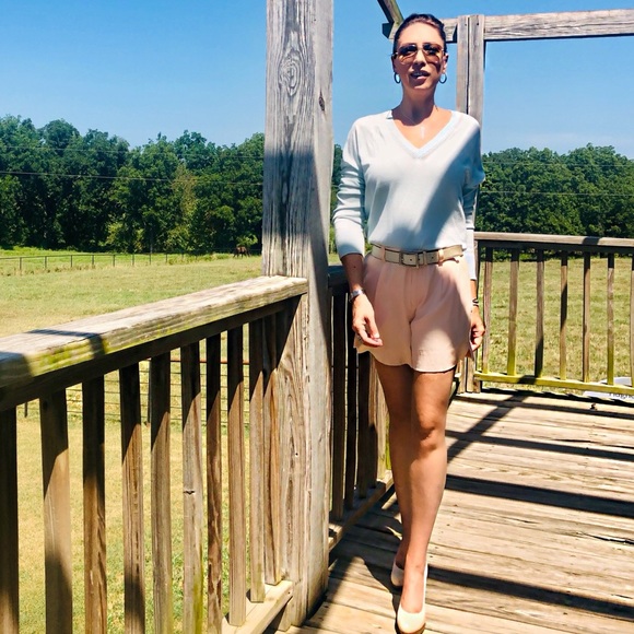 Silk Pale Blush Pink Editor Shorts - Picture 4 of 8